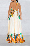 namcoverse Graffiti Print Tropical Strappy Cutout Open Back Maxi Dress