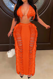 namcoverse Solid Color Ripped On-trend Tassel Dress Suit