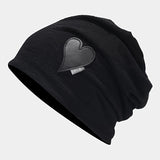 Soft & Cozy Classic Solid Color Heart Patch Slouchy Beanie - Warm, Lightweight, Elastic, and Sun Protective - Perfect for Daily Use in Autumn & Winter for Women