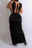 namcoverse Solid Color Striking Twisted High Split Maxi Dress