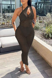 namcoverse Solid Color Casual Fishnet See-Through Maxi Dress Beachwear