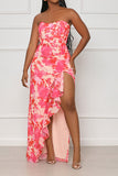 namcoverse Floral Print Romantic Ruffle High Split Maxi Dress