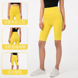 New European and American Strict Selection Yoga Fifth Pants No Embarrassment Line High Waist Nude Feel Fitness Peach Hip Tights