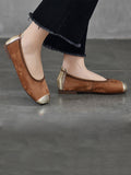 namcoverse Women Elegant Summer Colorblock Cowhide Flat Shoes  KL1022