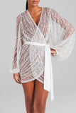 namcoverse Sequined Puff Sleeve Beachy Lace-Up See-Through Mini Dress