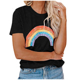 NAMCOVERSE  explosion wish rainbow printing T-shirt women's 2025 summer new round neck short-sleeved loose versatile top