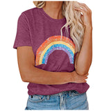 NAMCOVERSE  explosion wish rainbow printing T-shirt women's 2025 summer new round neck short-sleeved loose versatile top