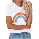 NAMCOVERSE  explosion wish rainbow printing T-shirt women's 2025 summer new round neck short-sleeved loose versatile top