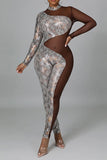 namcoverse Snakeskin Sequined Patchwork Kitsch See-Through Bodycon Jumpsuit