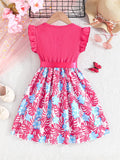 Adorable Girls Floral Print Dress with Ruffled Hem and Adjustable Bow Belt - Perfect for Summer Parties and Special Occasions as a Delightful Gift