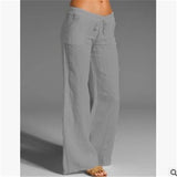 New Cross-Border European and American  Women's High Waist Wide Leg Pants Big Leg Flared Pocket Cotton Linen Casual Pants Women