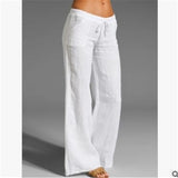 New Cross-Border European and American  Women's High Waist Wide Leg Pants Big Leg Flared Pocket Cotton Linen Casual Pants Women