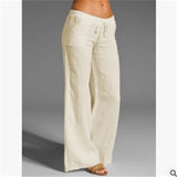 New Cross-Border European and American  Women's High Waist Wide Leg Pants Big Leg Flared Pocket Cotton Linen Casual Pants Women