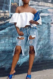 namcoverse Blue Stylish Denim Multi-Length Ripped Shorts