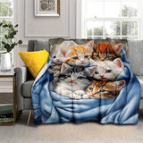 1pc Adorable Feline Thin Blanket - Ultra-Soft, Lightweight, and Warm Flannel Throw for Cozying Up on Sofa, Bed, Travel, Camping, Living Room, Office, Couch, Chair, and Bed - Vibrant Digital Printing Fleece Blanket with Plush Fabric for Ultimate Comfort