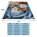 1pc Adorable Feline Thin Blanket - Ultra-Soft, Lightweight, and Warm Flannel Throw for Cozying Up on Sofa, Bed, Travel, Camping, Living Room, Office, Couch, Chair, and Bed - Vibrant Digital Printing Fleece Blanket with Plush Fabric for Ultimate Comfort