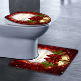 1/2/3pcs Christmas Bell Red Anti-Slip Bathroom Mat Set - Soft Polyester Nonwoven Bath Rugs With Absorbent Flannel Backing For Holiday Décor