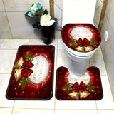 1/2/3pcs Christmas Bell Red Anti-Slip Bathroom Mat Set - Soft Polyester Nonwoven Bath Rugs With Absorbent Flannel Backing For Holiday Décor