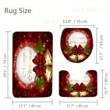 1/2/3pcs Christmas Bell Red Anti-Slip Bathroom Mat Set - Soft Polyester Nonwoven Bath Rugs With Absorbent Flannel Backing For Holiday Décor