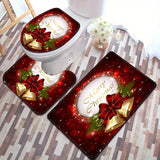 1/2/3pcs Christmas Bell Red Anti-Slip Bathroom Mat Set - Soft Polyester Nonwoven Bath Rugs With Absorbent Flannel Backing For Holiday Décor