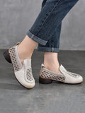 namcoverse Women Summer Solid Casual Cutout Leather Low Heel Shoes KL1023