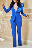 namcoverse Solid Color Ruffles Patchwork Sophisticated One-Button Pant Suit