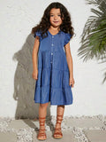 Kids Cooltwn Tween Girls' Everyday Casual Loose Fit Denim-Look V-Neck Short Sleeve Dress