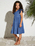 Kids Cooltwn Tween Girls' Everyday Casual Loose Fit Denim-Look V-Neck Short Sleeve Dress