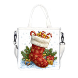 New Casual Christmas Shoulder Bag: Sock and Mistletoe Printed Canvas Crossbody Handbag for Office and Commuter Use