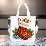 New Casual Christmas Shoulder Bag: Sock and Mistletoe Printed Canvas Crossbody Handbag for Office and Commuter Use