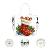 New Casual Christmas Shoulder Bag: Sock and Mistletoe Printed Canvas Crossbody Handbag for Office and Commuter Use