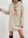 Women'S Casual Knit Waffle Sweatshirt Dress with Hood, Polyester, Front Pocket, Sugar & Spice Christmas Gingerbread Pattern for Fall/Winter