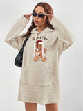 Women'S Casual Knit Waffle Sweatshirt Dress with Hood, Polyester, Front Pocket, Sugar & Spice Christmas Gingerbread Pattern for Fall/Winter