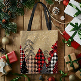 1pc Christmas Tree Canvas Tote Bag, Men's Fashion Shoulder Bag, Polyester, Random Print, 9.84inch Strap, Machine Washable, No Iron, Casual Style, Ideal for Shopping, Gifts