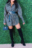 namcoverse Plaid Cool Belted Shirt Mini Dress