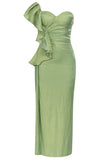 namcoverse Solid Color Ruffle Glamorous High Split Midi Dress