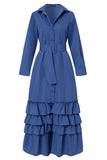 namcoverse Solid Color Pretty Belted Tiered Ruffle Maxi Dress