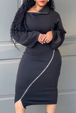 namcoverse Solid Color Gothic Zipped Design Midi Dress