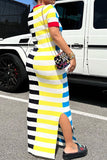 namcoverse Color Block Striped Casual Side Split Maxi Dress