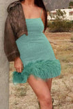 namcoverse Solid Color Shimmery Feather Hem Mini Dress