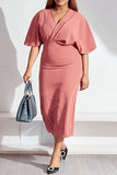 namcoverse Solid Color Feminine V Neck Midi Dress