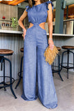 namcoverse Solid Color Ruffle Glamorous Cutout Waist Jumpsuit