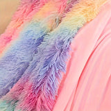 1CP Vibrant Rainbow Faux Fur Throw Blanket - Ultra-Soft Coral Fleece, Thick & Warm Winter Sofa Cover, Cozy Single Office Nap Blanket - Contemporary Home Decor Accent, Perfect for Living Room, Bedroom, or Office