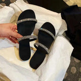 Slippers Slippers Womans Sandals New Bling Rinestones Flat Cross Sparkle Diamond Sandalias Planas Ladies Flats Slides Soes Summer H240326CVET