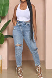 namcoverse Gradient Chic Ripped Burrs Irregular Jeans