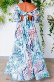 namcoverse Floral Print Pretty Cutout Waist High Split Maxi Dress