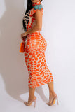 namcoverse Color Block Stone Print On-trend Bodycon Midi Dress