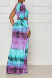 namcoverse Tie Dye Colorful Ruffle Asymmetric Maxi Dress