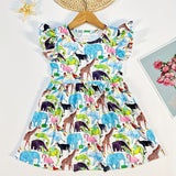 Girls Enchanting Animal Print Frill Sleeve A-line Dress - Lightweight Summer Fun for Holidays & Casual Wear - Perfect Gift Idea