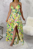 namcoverse Floral Print On-trend Lace-Up High Split Maxi Dress